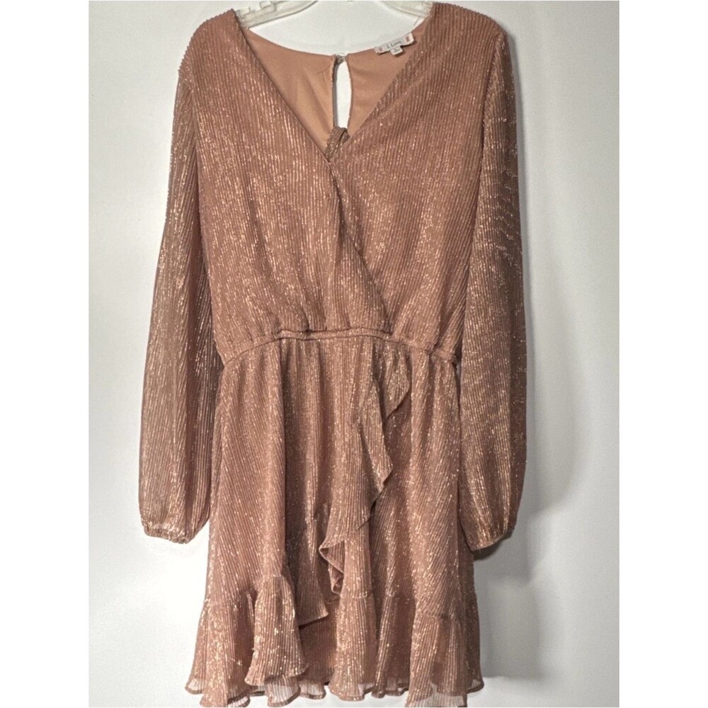 L Love Metallic Blush Pleated Wrap-Style Top
